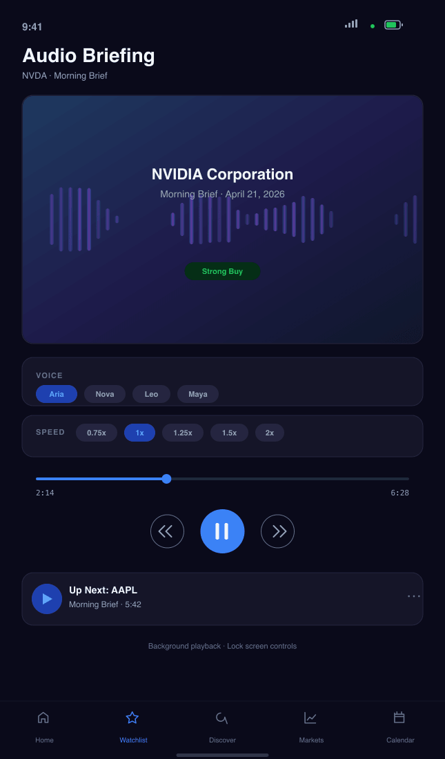 Audio player with natural voice selection, speed controls, and playback